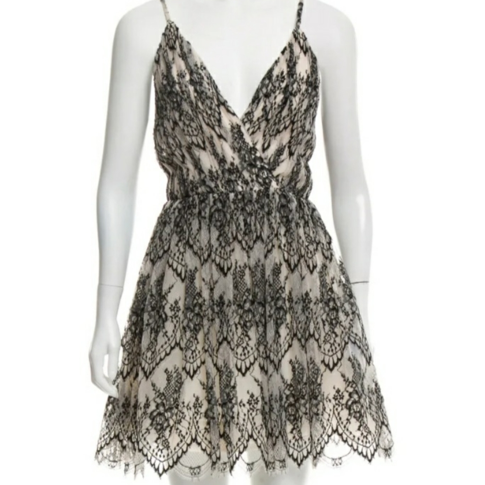 Alice and Olivia Black Lace Cream Dress 8